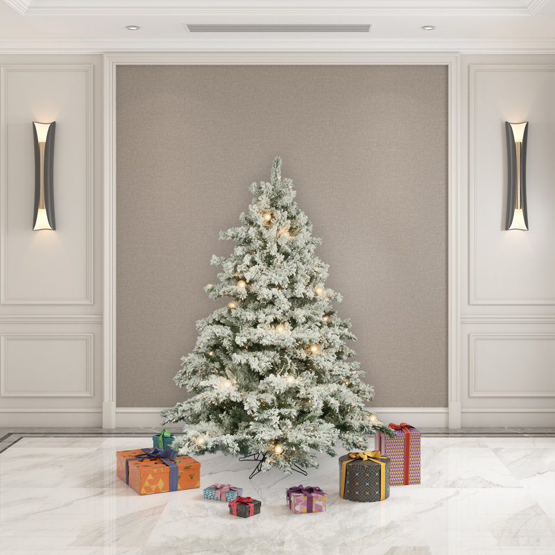 Flocked Alaskan White Pine Artificial Christmas Tree with Clear White